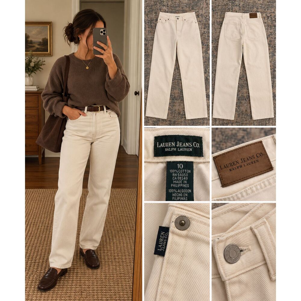 Lauren Ralph Lauren Jeans Co Size 10 Cream 100% Cotton Straight Leg Jeans